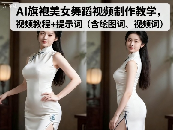 AI旗袍美女舞蹈视频制作教学，视频教程+提示词（含绘图词、视频词）-富业大课堂