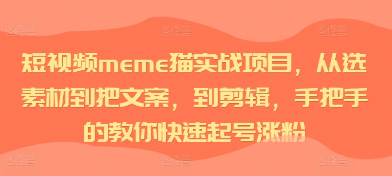 短视频MEME猫实战项目，从选素材到把文案，到剪辑，手把手的教你快速起号涨粉-富业大课堂