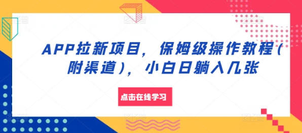 APP拉新项目，保姆级操作教程(附渠道)，小白日躺入几张【揭秘】-富业大课堂