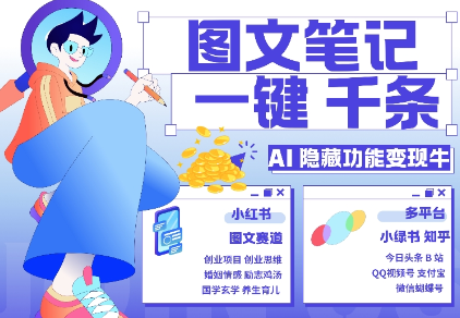 AI隐藏功能，秒生笔记，1分钟产出几千条，教你玩赚小红书小绿书图文引流，变现3W-富业大课堂