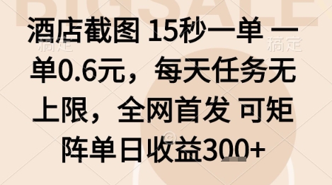 酒店截图项目，15秒一单，一单0.6米，每天任务无上限，全网首发可矩阵单日收益3张+【揭秘】-富业大课堂
