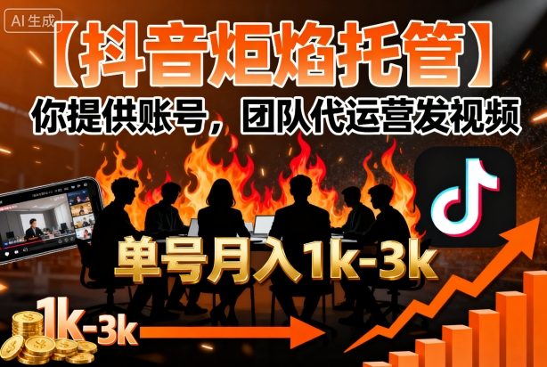 【抖音炬焰托管】你提供账号，团队代运营发视频，单号月入1K+【揭秘】-富业大课堂